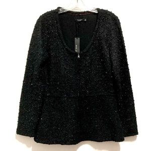 NWT Max Jeans CAVIAR Black Sequin Tweed Knit Cardigan Jacket w/Zipper